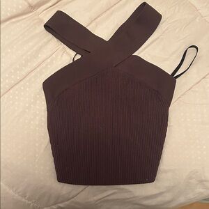 aritzia Babaton Dark Brown Cross-Strap Crop Top